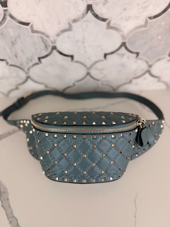 Valentino Garavani Handbags - Valentino Garavani Quilted Teal Leather Rockstud Belt Bag